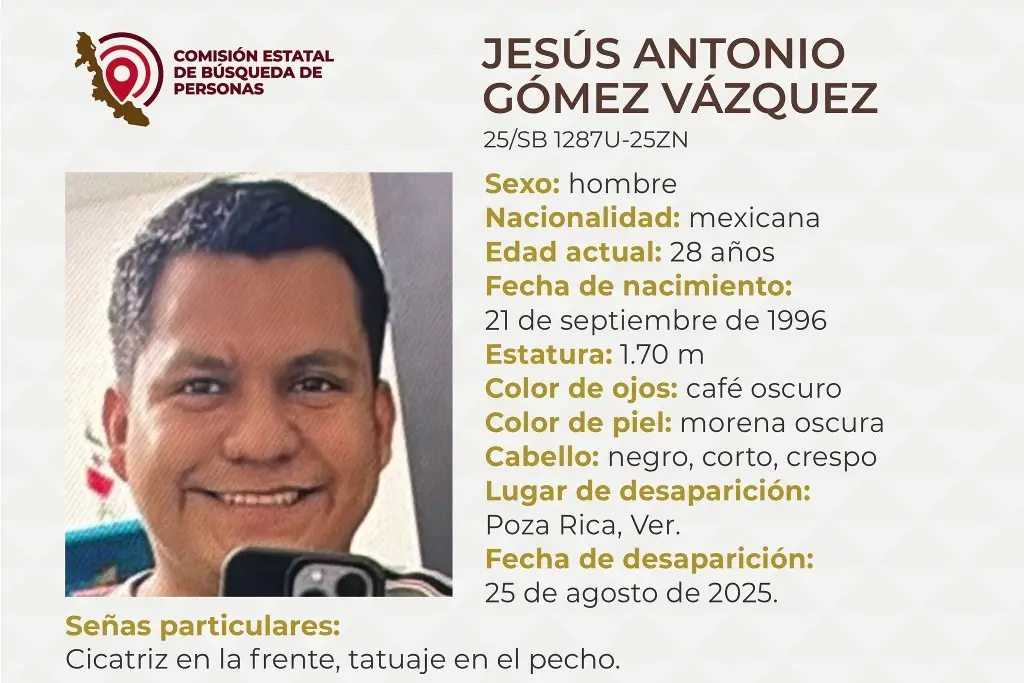 Imagen Joven desaparece al norte de Veracruz; aquí sus características 