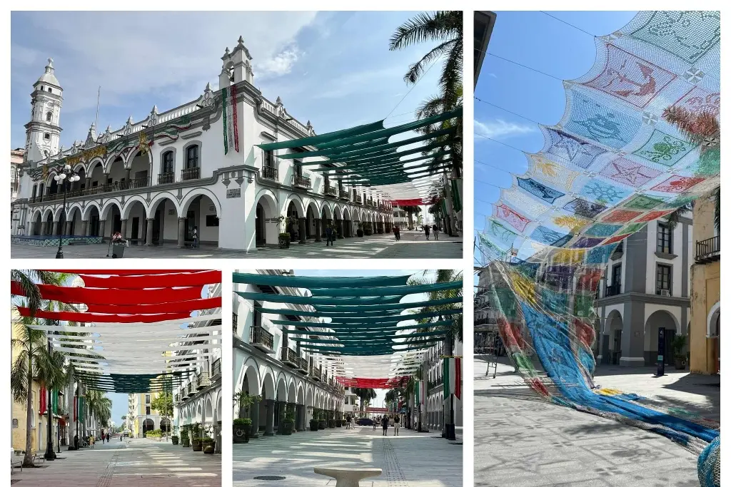 Imagen Ponen pabellón verde, blanco y rojo en el zócalo de Veracruz; quitan tapete aéreo multicolor 