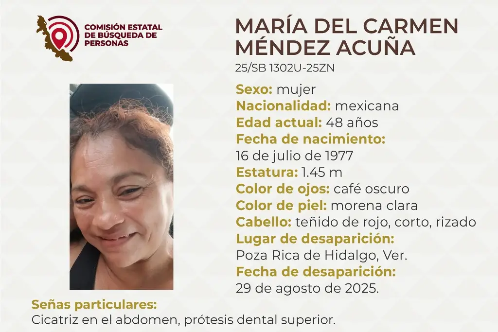 Imagen Piden apoyo para localizar a mujer desaparecida al norte de Veracruz