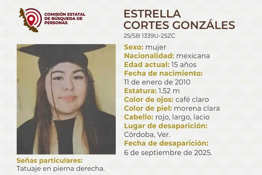 Imagen Menor de edad desaparece en Córdoba, Veracruz; aquí sus características 