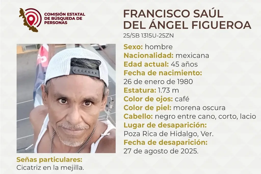 Imagen Piden apoyo para localizar a hombre desaparecido al norte de Veracruz 