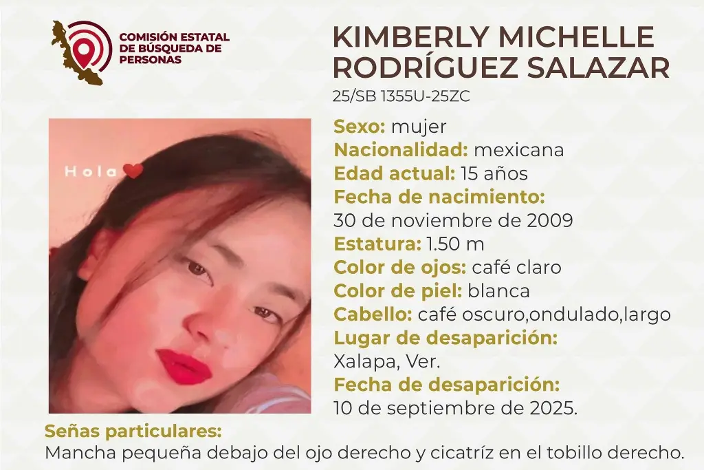 Imagen Menor de edad desaparece en Xalapa, Veracruz; aquí sus características 