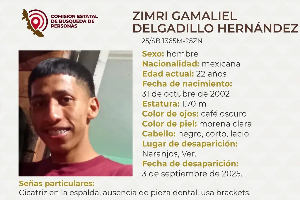 Imagen Piden apoyo para localizar a joven desaparecido al norte de Veracruz 