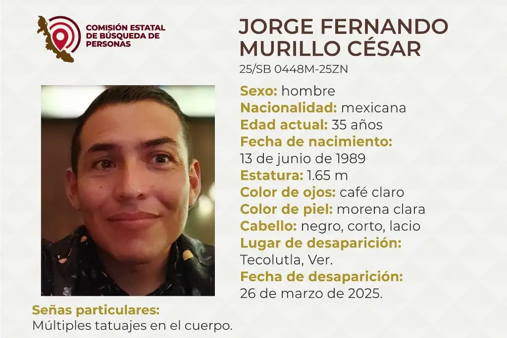 Imagen Piden apoyo para localizar a hombre desaparecido en Tecolutla, Veracruz