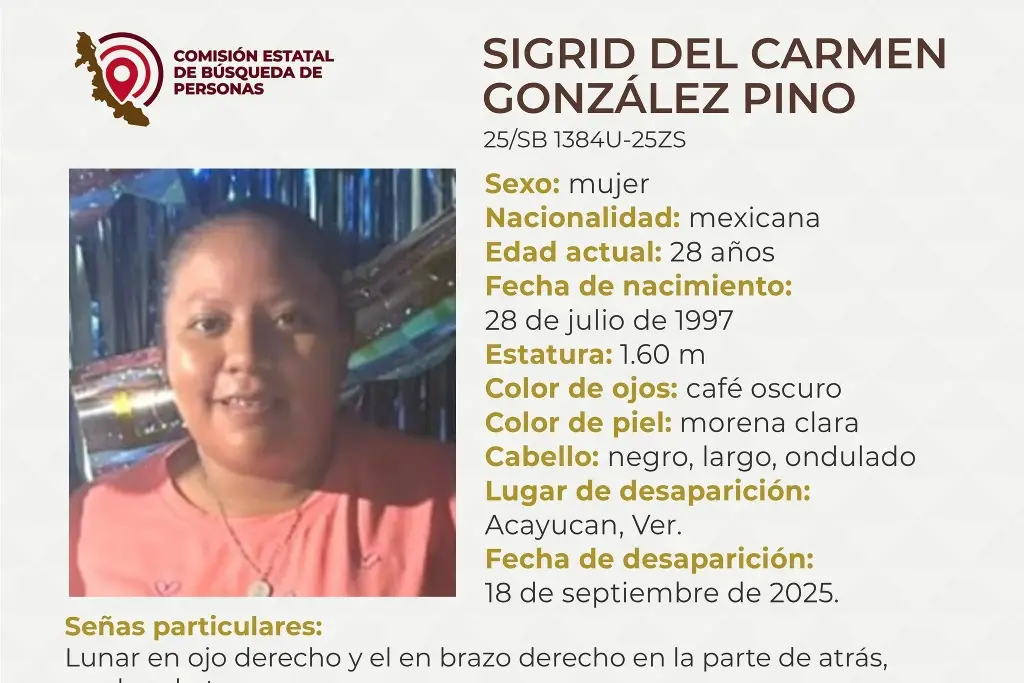 Imagen Joven mujer desaparece al sur de Veracruz; aquí sus características 