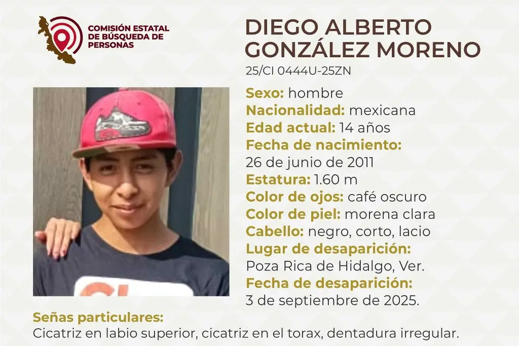 Imagen Menor de edad desaparece al norte de Veracruz; estas son sus características 