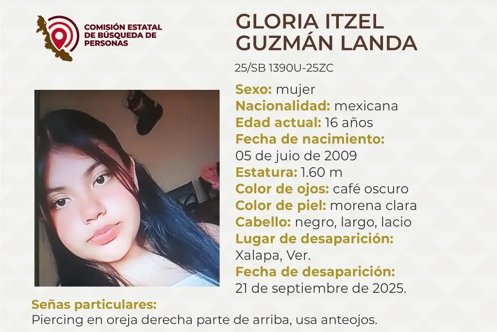 Imagen Piden apoyo para localizar a menor de edad en Xalapa, Veracruz 