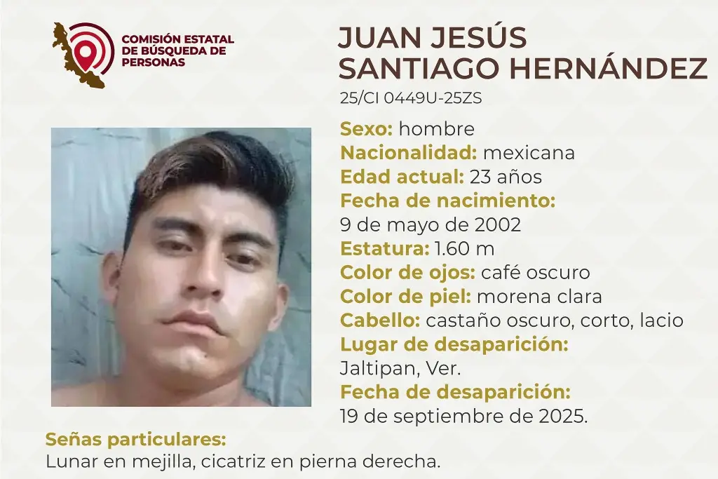 Imagen Él es Juan y desapareció al sur de Veracruz; estas son sus características