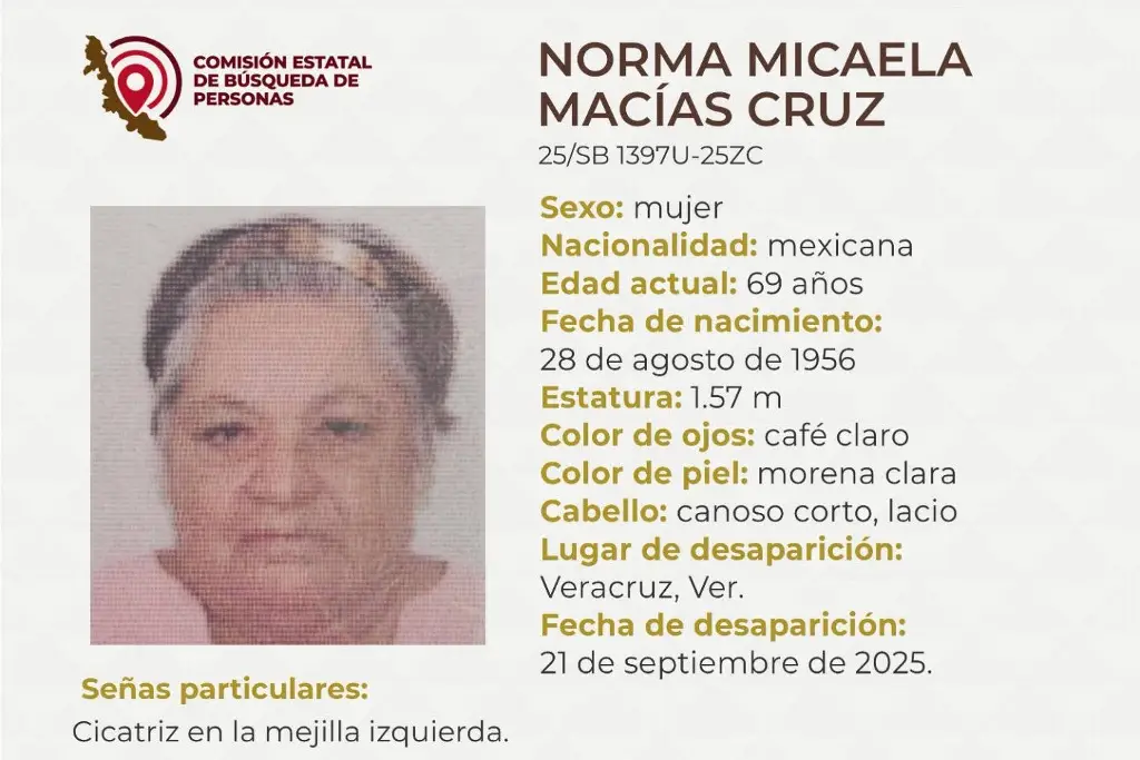Imagen Ella es Norma, tiene 69 años de edad y desapareció en el puerto de Veracruz