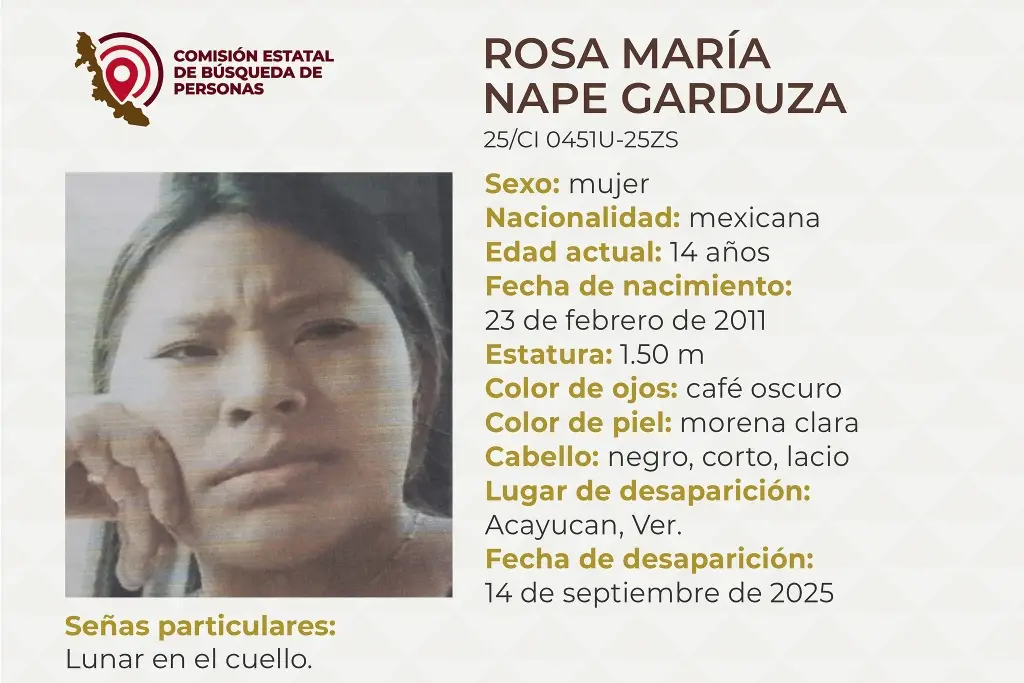 Imagen Menor de edad desaparece al sur de Veracruz; estas son sus características 