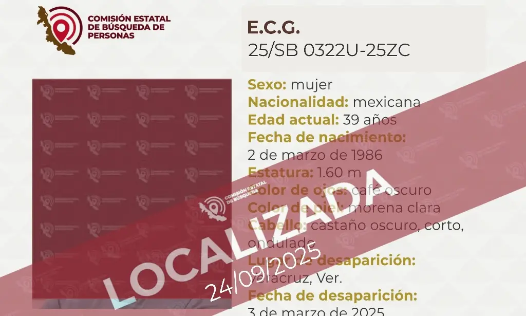 Imagen Localizan a mujer reportada como desaparecida en Veracruz
