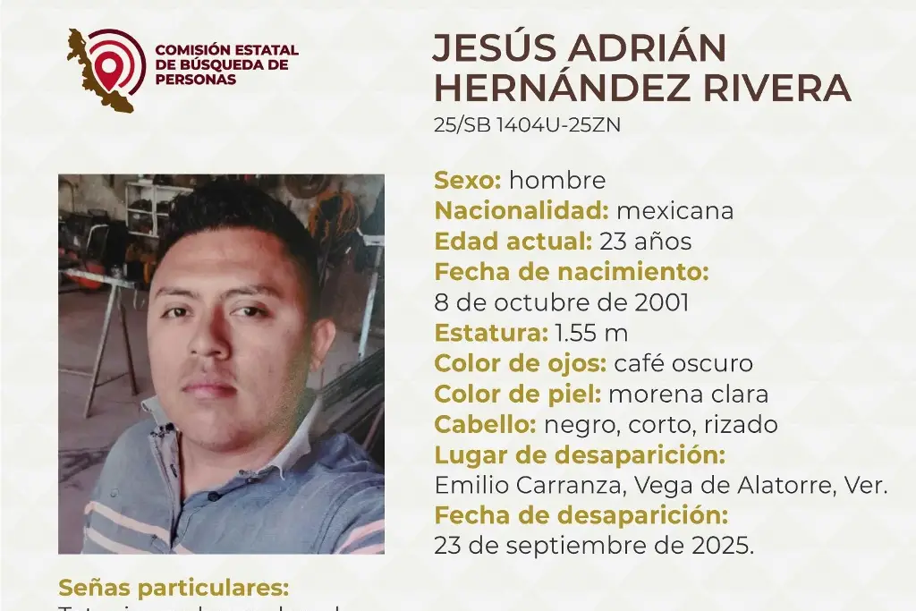 Imagen Joven desaparece al norte de Veracruz; conoce sus características 
