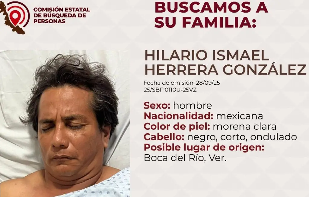 Imagen Buscan a familia de hombre hospitalizado en Boca del Río, Veracruz