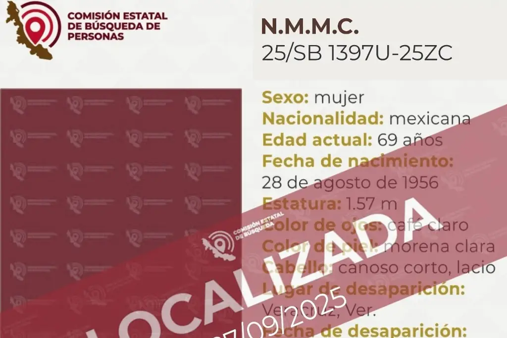 Imagen Localizan a mujer reportada como desaparecida en Veracruz