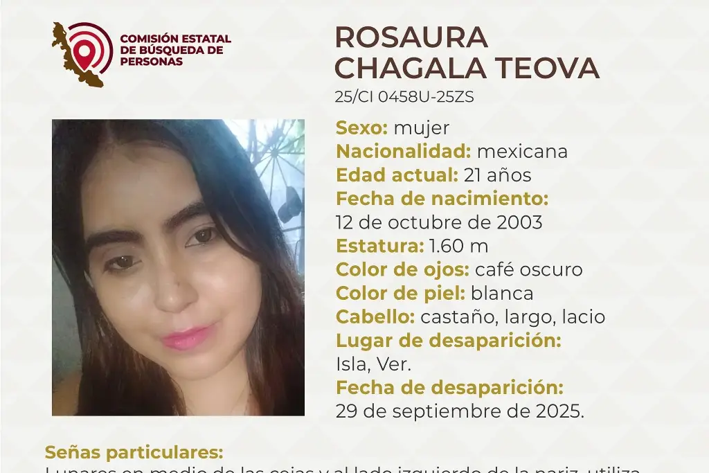 Imagen Joven mujer desaparece al sur de Veracruz; estas son sus características 