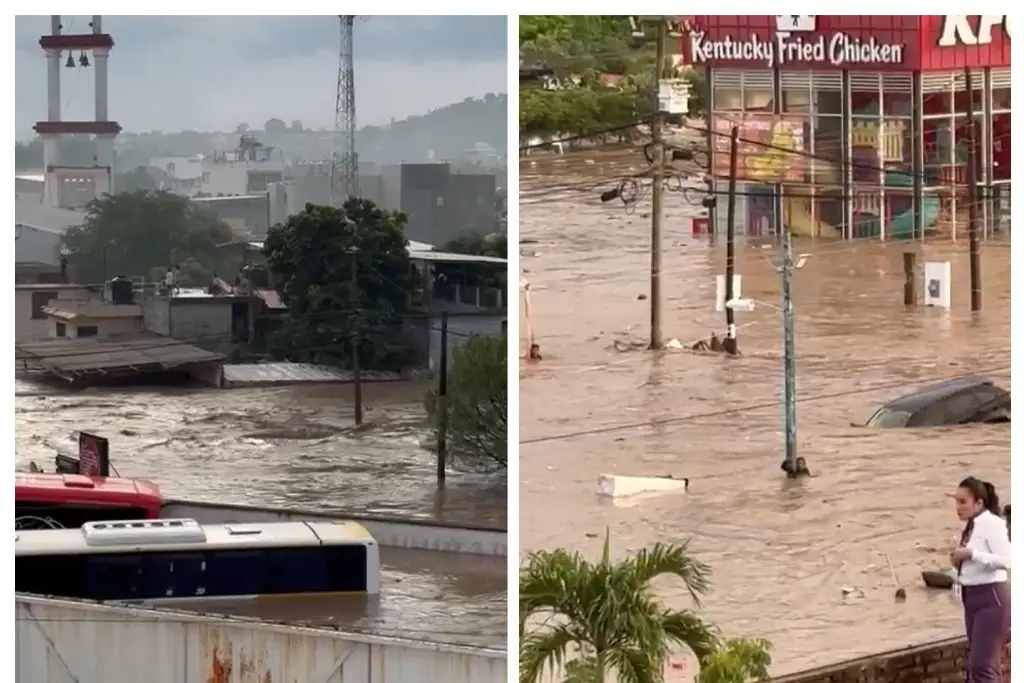 Imagen Pasajeros varados en Poza Rica suben a azoteas luego del desbordamiento del río
