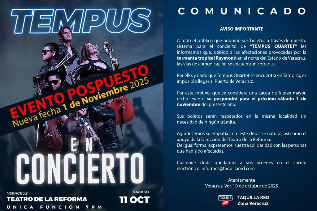 Imagen Reprograman concierto de TEMPUS Quartet en Veracruz 
