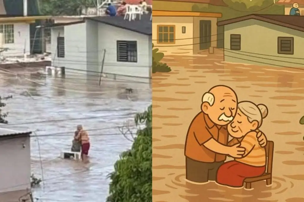 Imagen Inundaciones dejan dolor pero también escenas de amor y fe como la de los abuelitos en Poza Rica