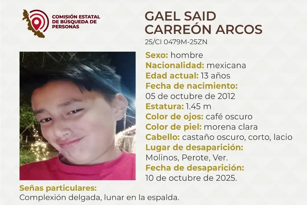 Imagen Piden apoyo para localizar a menor de edad desaparecido en Perote, Veracruz 