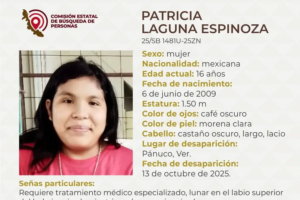 Imagen Menor de edad desaparece al norte de Veracruz; estas son sus características 