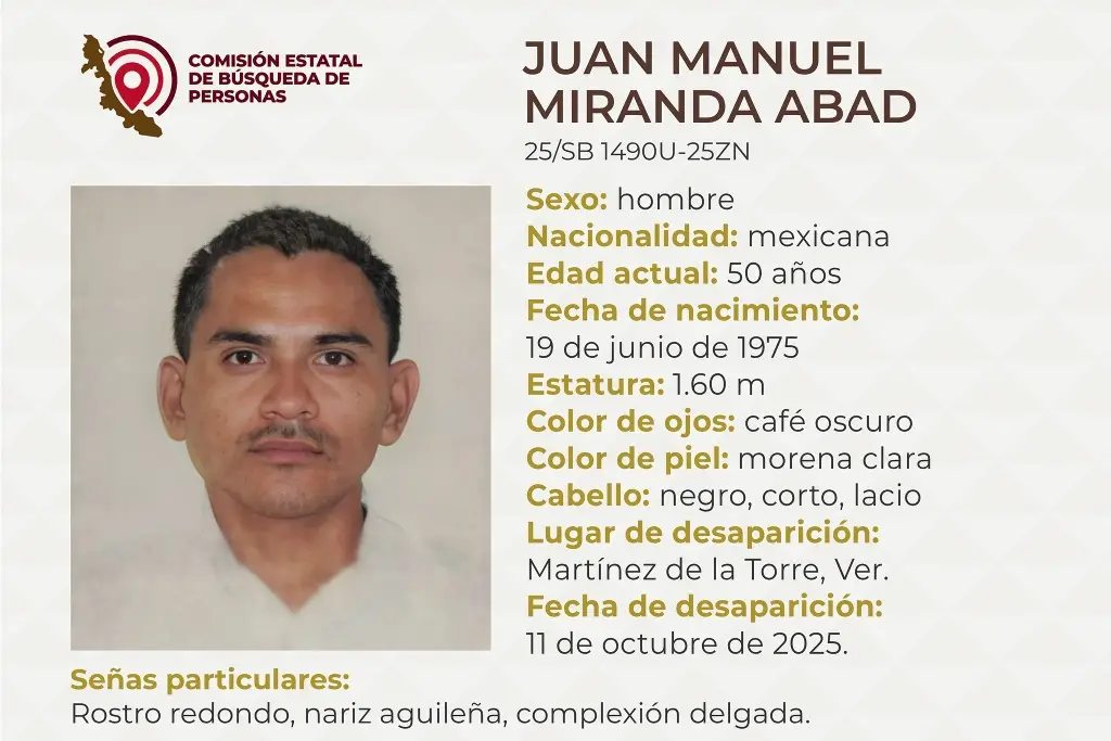 Imagen Hombre desaparece al norte de Veracruz; aquí sus características 