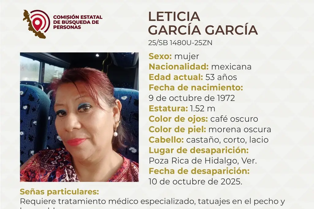 Imagen Mujer desaparece al norte de Veracruz; estas son sus características 