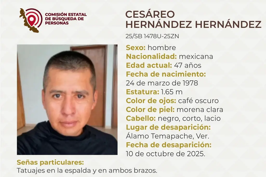 Imagen Piden apoyo para localizar a hombre al norte de Veracruz 