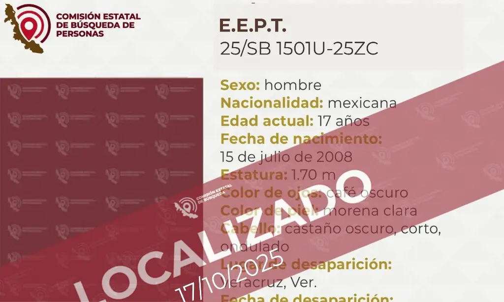 Localizan a menor desaparecido en Veracruz