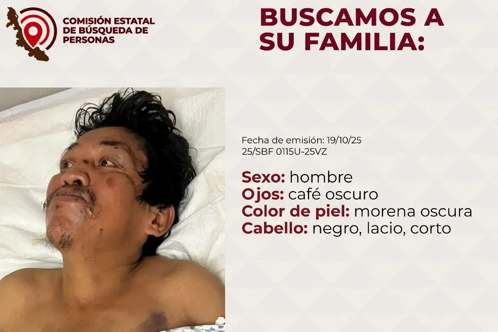 Buscan a familia de hombre hospitalizado en Boca del Río, Veracruz