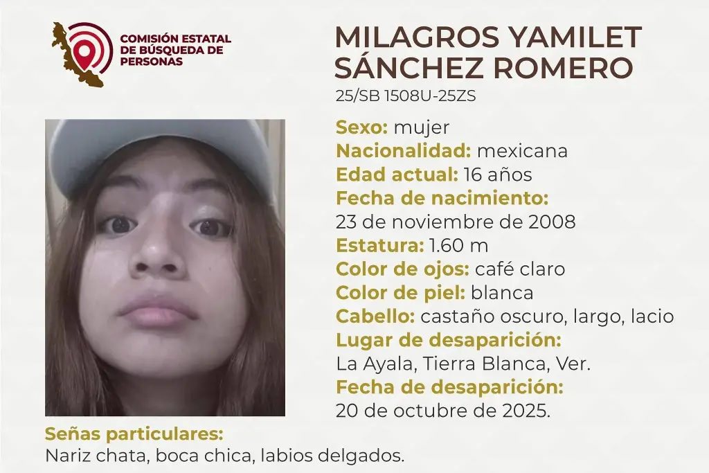 Imagen Menor de edad desaparece en Tierra Blanca, Veracruz; aquí sus características 