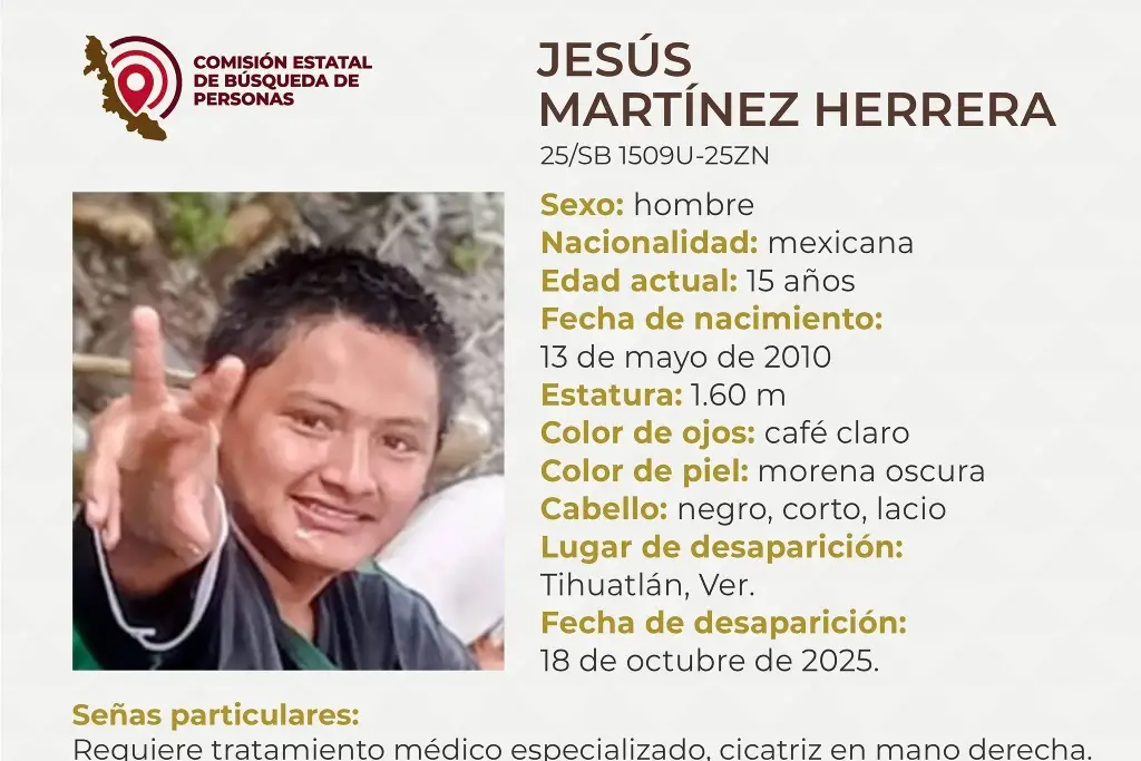 Imagen Él es Jesús, tiene 15 años y desapareció al norte de Veracruz 