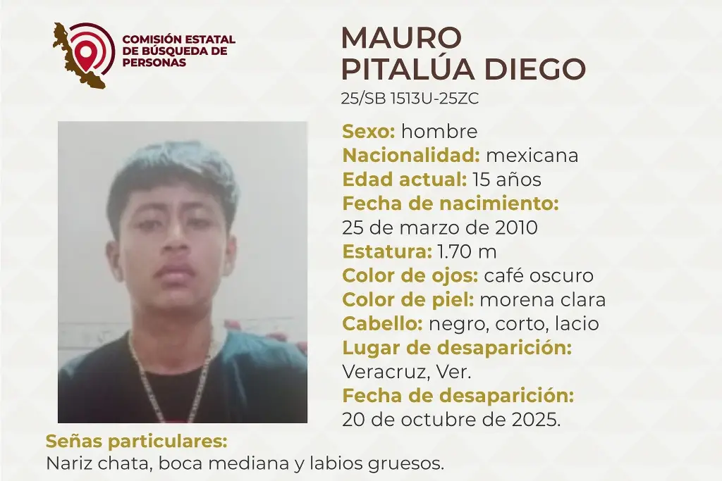 Imagen Menor de edad desaparece en el puerto de Veracruz; estas son sus características