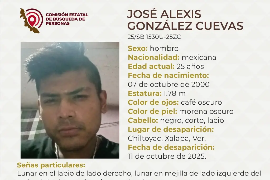 Imagen Piden apoyo para localizar a joven desaparecido en Xalapa, Veracruz