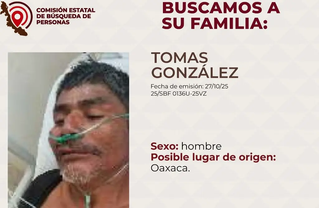 Imagen Buscan a familiares de hombre hospitalizado en Veracruz
