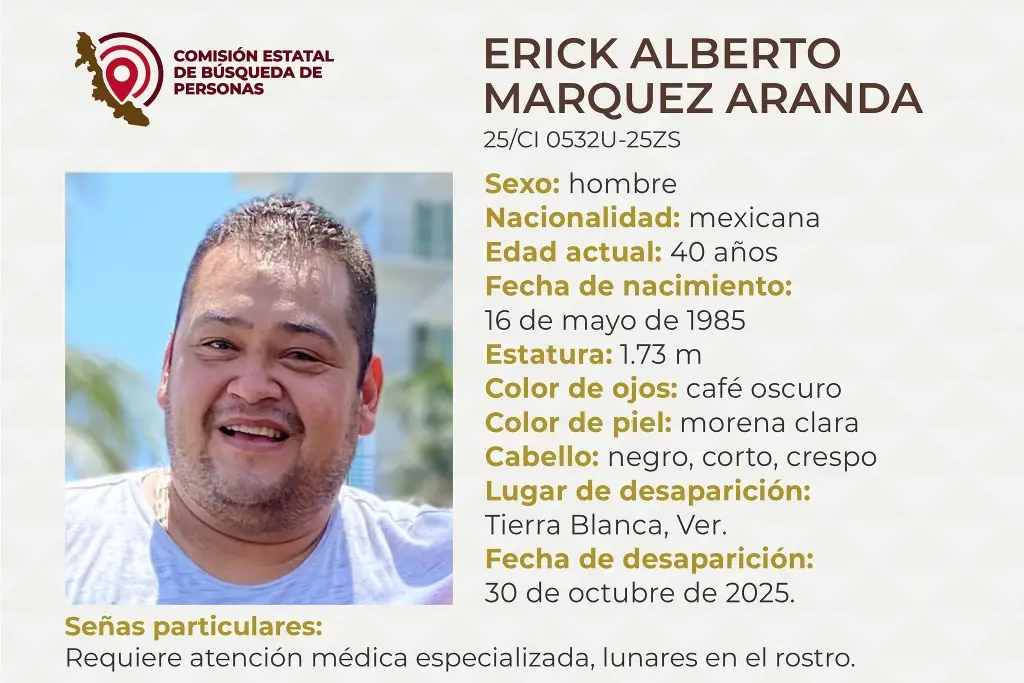 Imagen Piden apoyo para localizar a hombre desaparecido al sur de Veracruz