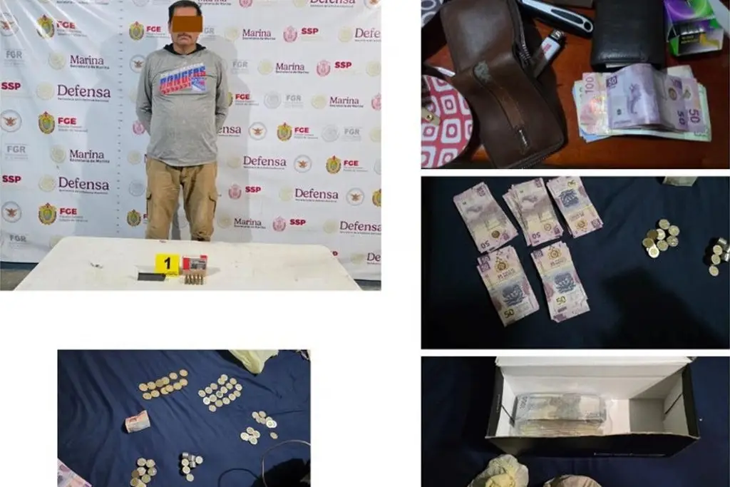 Detienen a hombre con cartuchos y fajos de billetes en Tatahuicapan, Veracruz