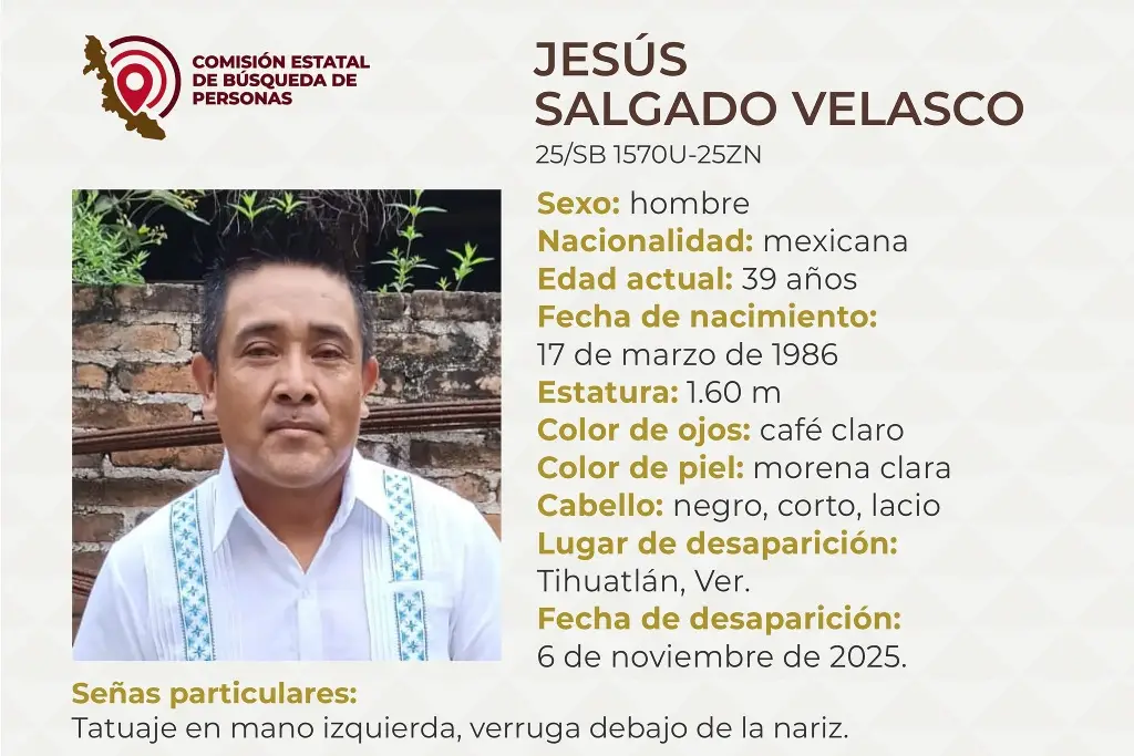 Imagen Hombre desaparece al norte de Veracruz; estas son sus características 