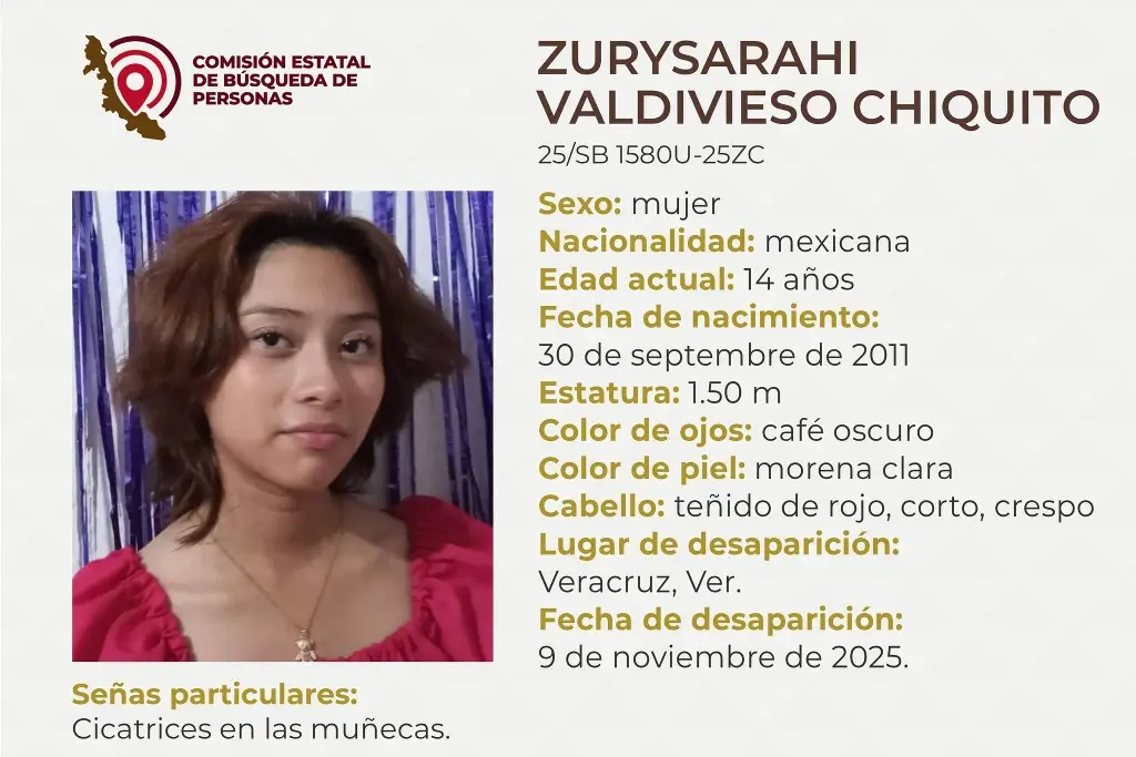 Imagen Piden apoyo para localizar a menor de edad desaparecida en el puerto de Veracruz