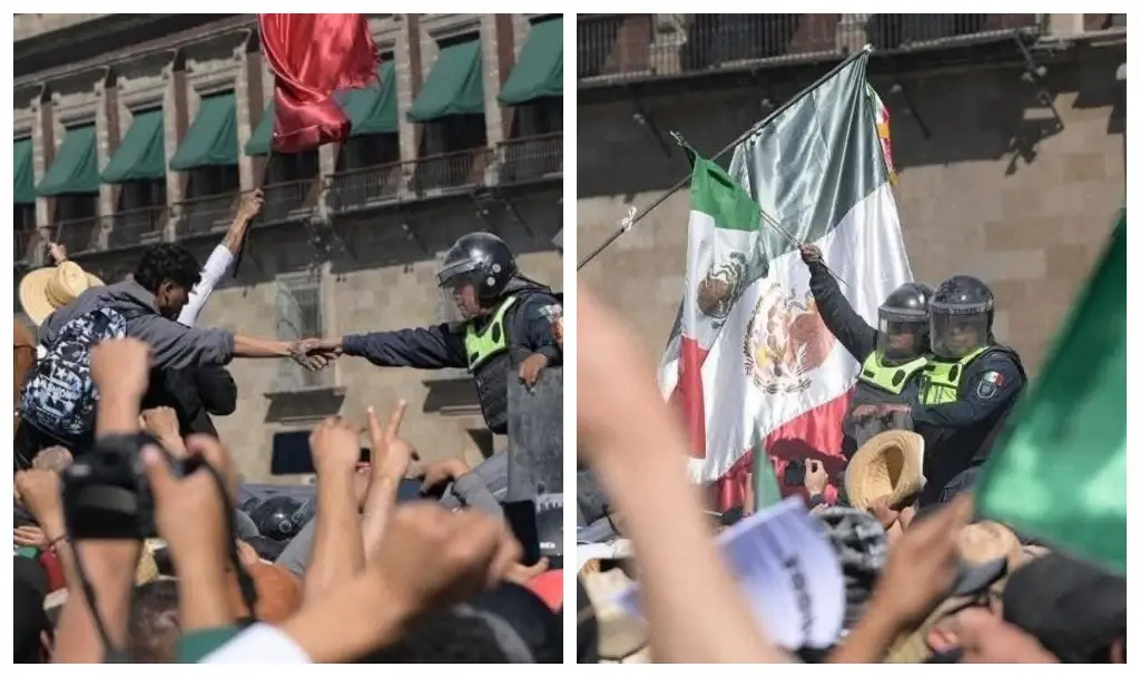 Imagen Policías y manifestantes se dieron la mano tras enfrentamientos en marcha de la Generación Z en CDMX