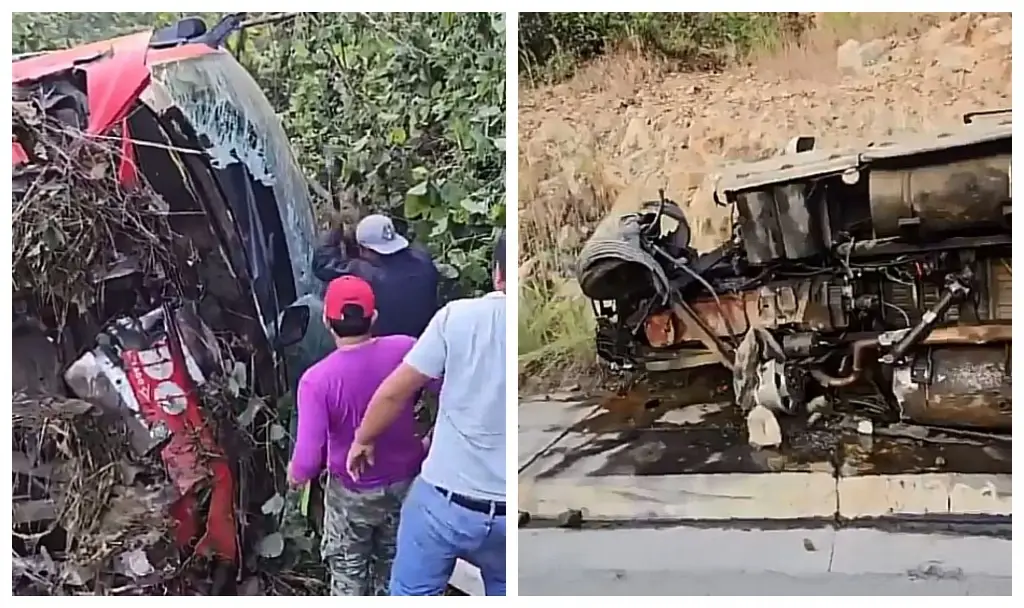 Imagen Autobús cae a barranca tras ser impactado por tráiler en Oaxaca; hay un muerto y 10 heridos