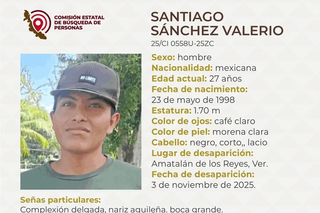 Imagen Joven desaparece en zona centro del estado de Veracruz; aquí sus características 