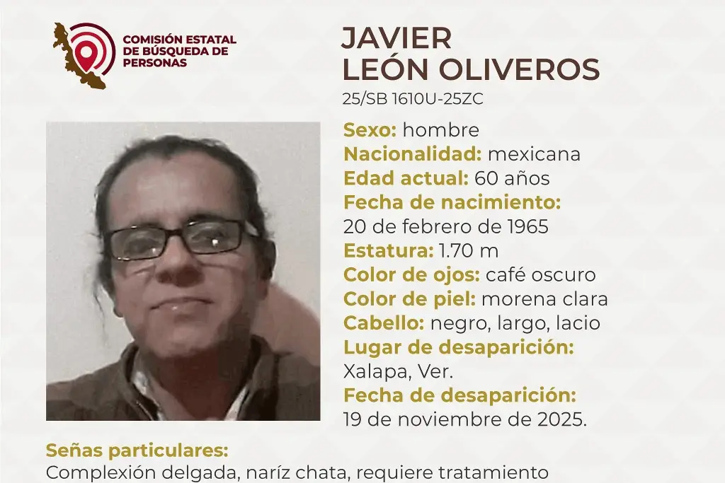 Imagen Desaparece adulto mayor en Xalapa, Veracruz; aquí sus características 