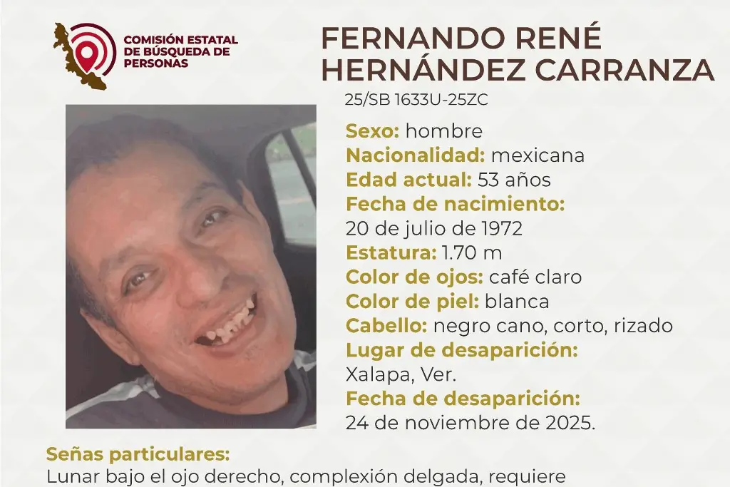 Imagen Él es Fernando, tiene 53 años de edad y desapareció en Xalapa, Veracruz 