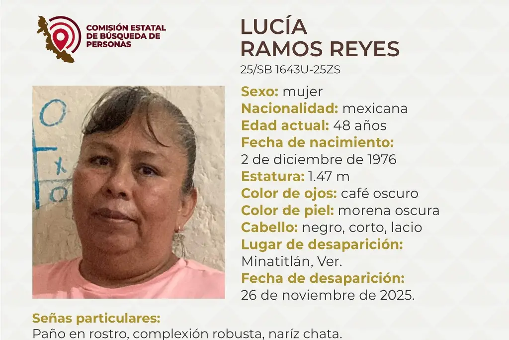 Imagen Mujer desaparece al sur de Veracruz; estas son sus características 