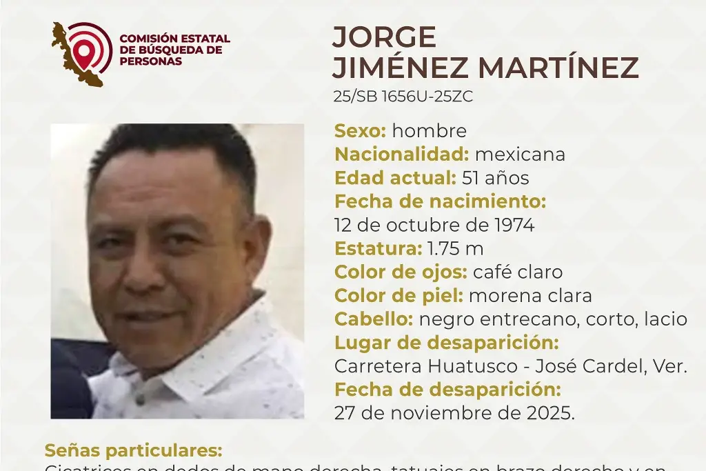 Imagen Hombre desaparece en carretera de Veracruz; estas son sus características 