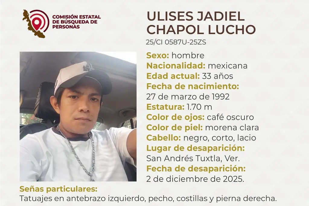 Imagen Piden apoyo para localizar a hombre desaparecido al sur de Veracruz