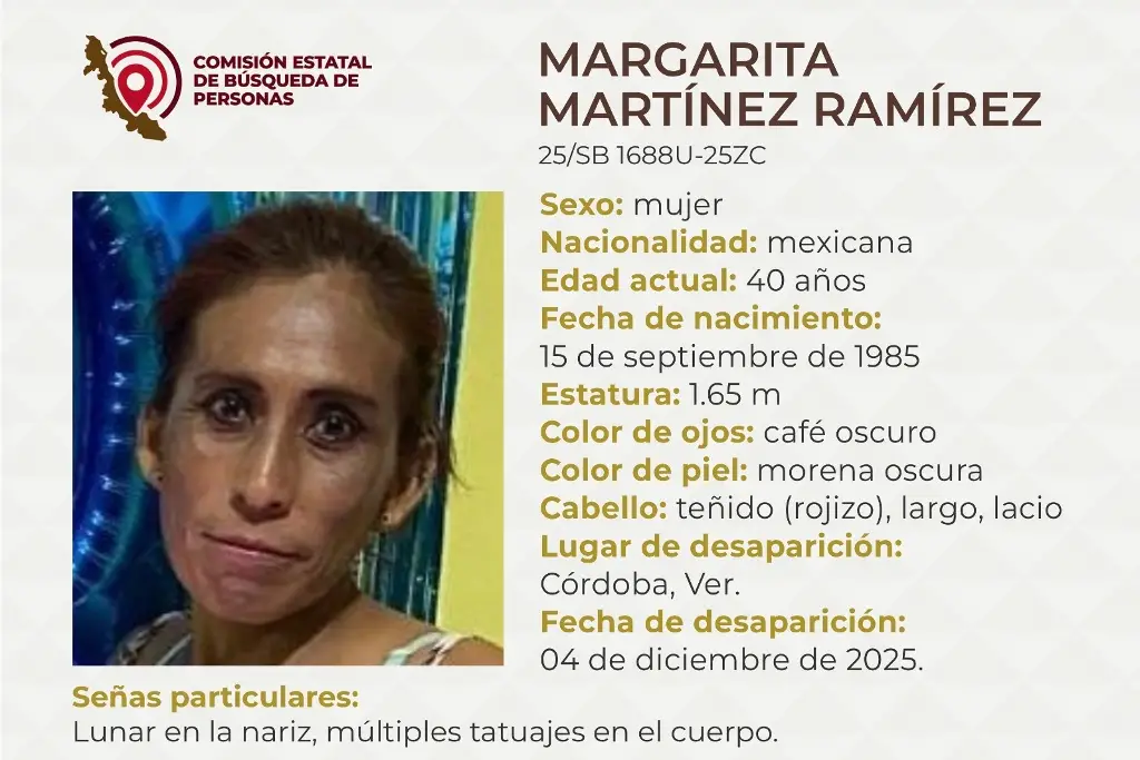 Imagen Piden apoyo para localizar a joven mujer desaparcida en Córdoba, Veracruz 