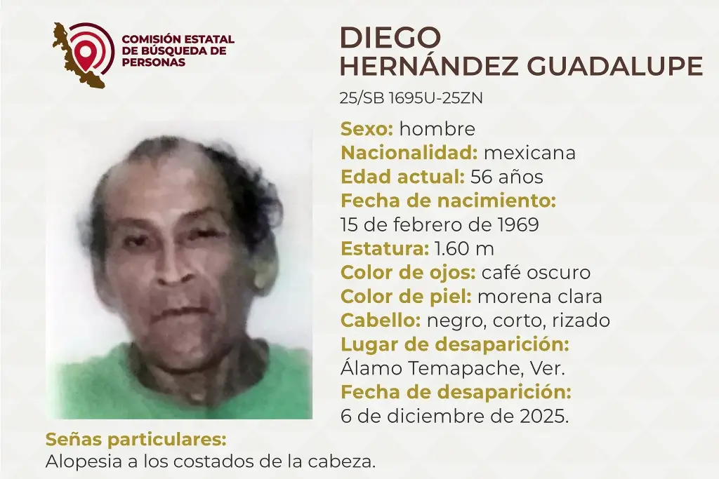 Imagen Hombre desaparece al norte de Veracruz; estas son sus características 