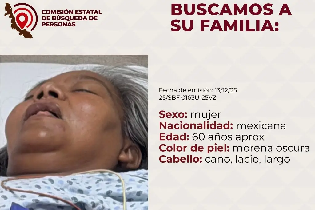 Imagen Buscan a familia de mujer hospitalizada en Boca del Río, Veracruz