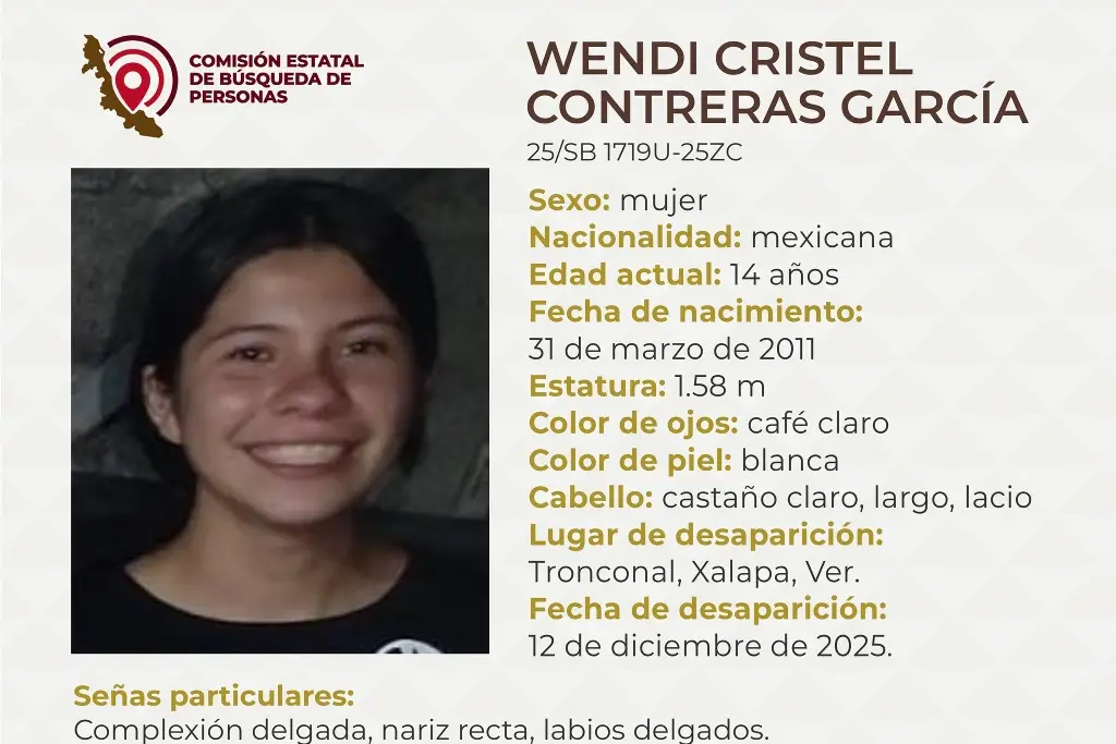 Imagen Menor de edad desaparece en Xalapa, Veracruz; aquí sus características 